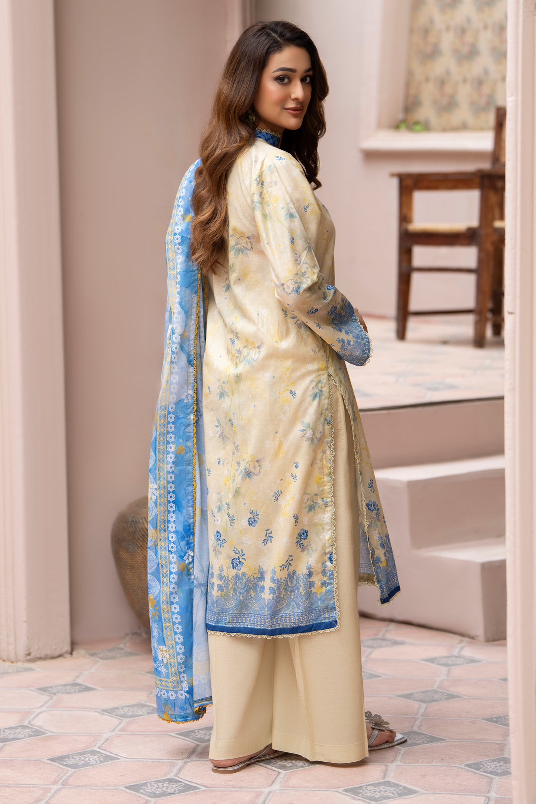 3 Piece Unstitched Beige Lawn - SU25V21-S3 - JAQUARD CLOTHING