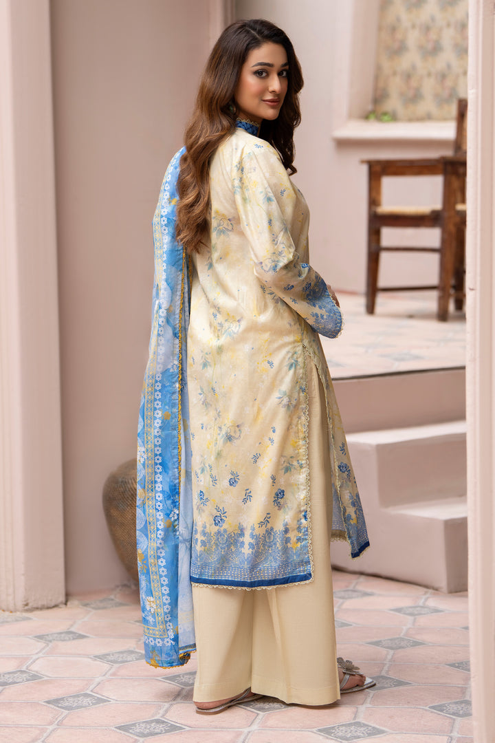 3 Piece Unstitched Beige Lawn - SU25V21-S3 - JAQUARD CLOTHING