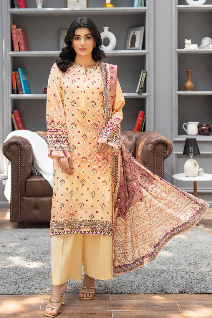 3 Piece Unstitched Beige Premium Linen - W25CF1V4-S6 - JACQUARD CLOTHING