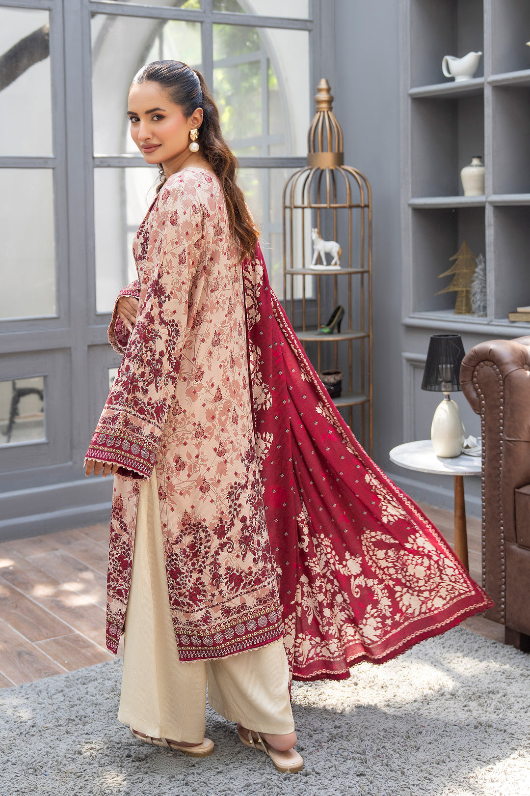 3 Piece Unstitched Beige Premium Linen