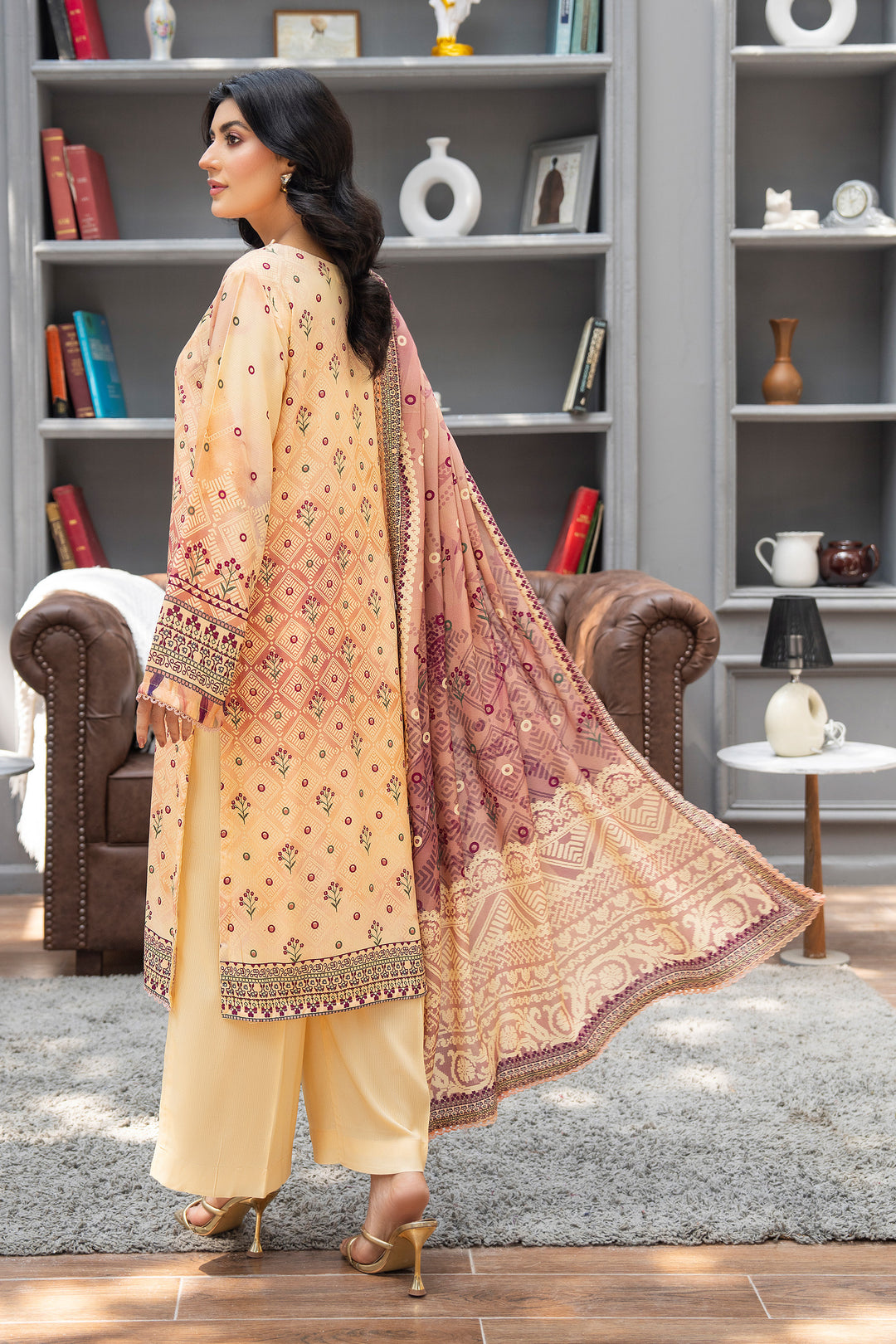 3 Piece Unstitched Beige Premium Linen - W25CF1V4-S6 - JACQUARD CLOTHING