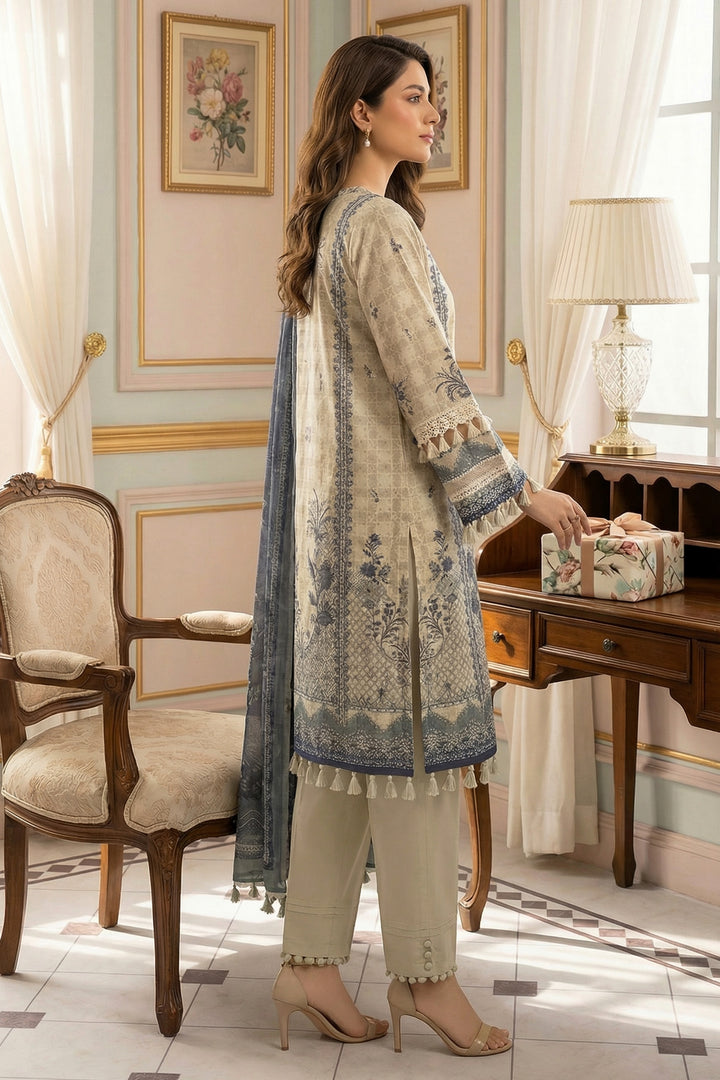 3 Piece Unstitched Beige Premium Printed Lawn Suit - Jacquard Virsa By Zainab Summer 2026 Collection