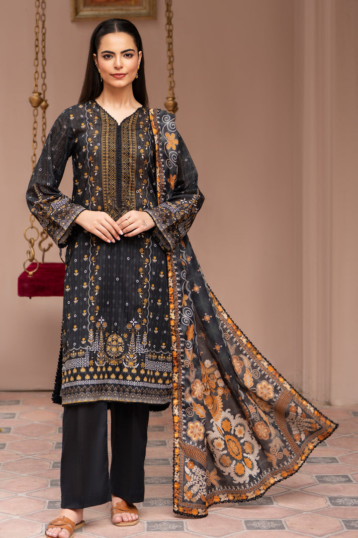  3 Piece Unstitched Black Lawn - SU25V21-S7 - JAQUARD CLOTHING