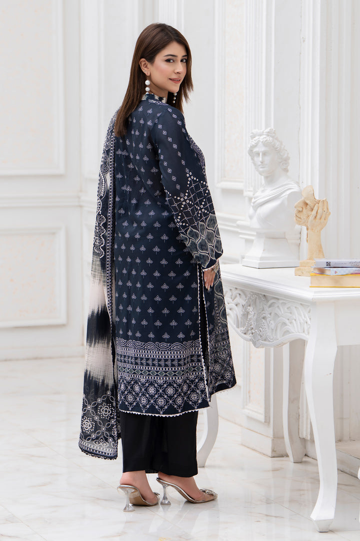 3 Piece Unstitched Black Lawn - SU25V27-S7 - JACQUARD CLOTHING
