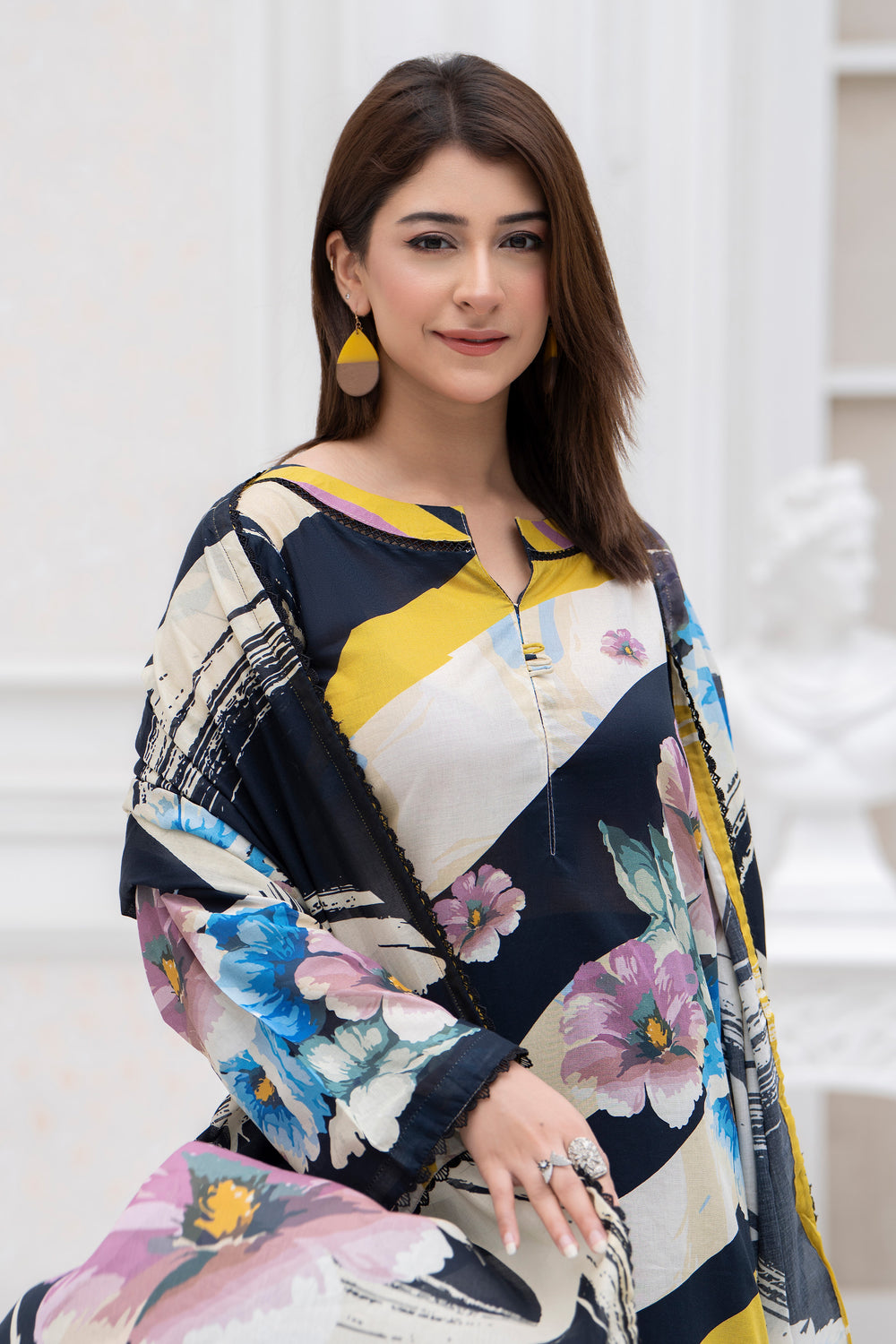 3 Piece Unstitched Black Lawn - SU25V28-S10 - JACQUARD CLOTHING
