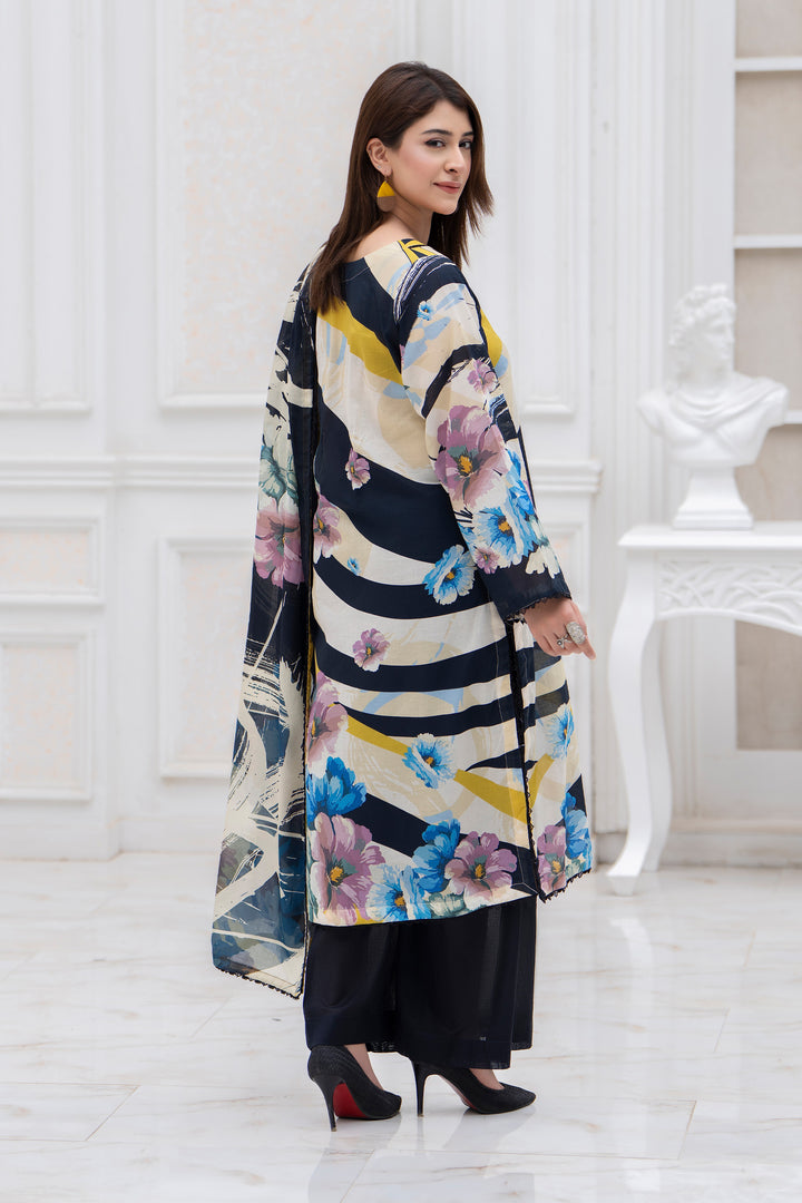 3 Piece Unstitched Black Lawn - SU25V28-S10 - JACQUARD CLOTHING
