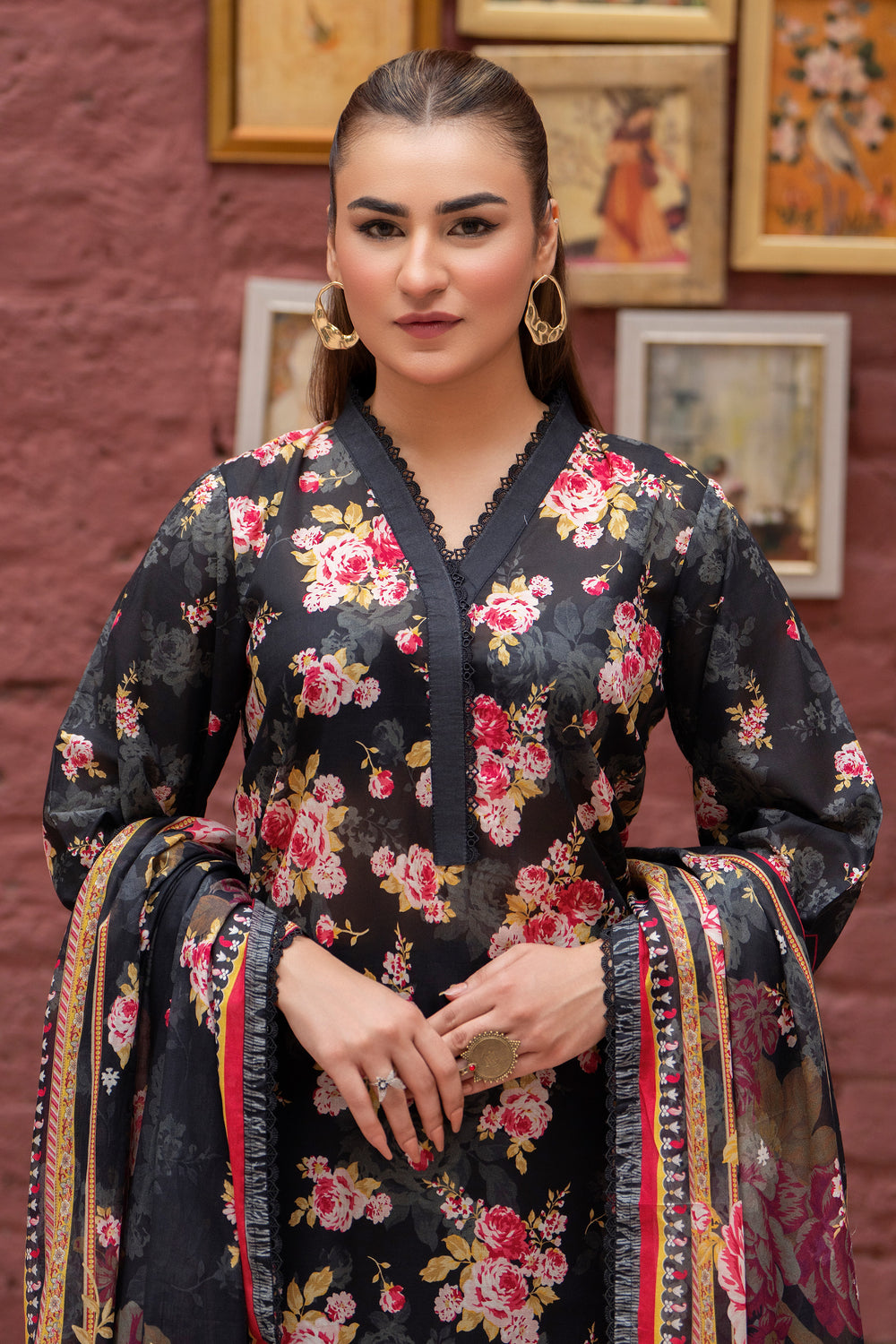 3 Piece Unstitched Black Lawn - SU25V22-S7 - JAQUARD CLOTHING