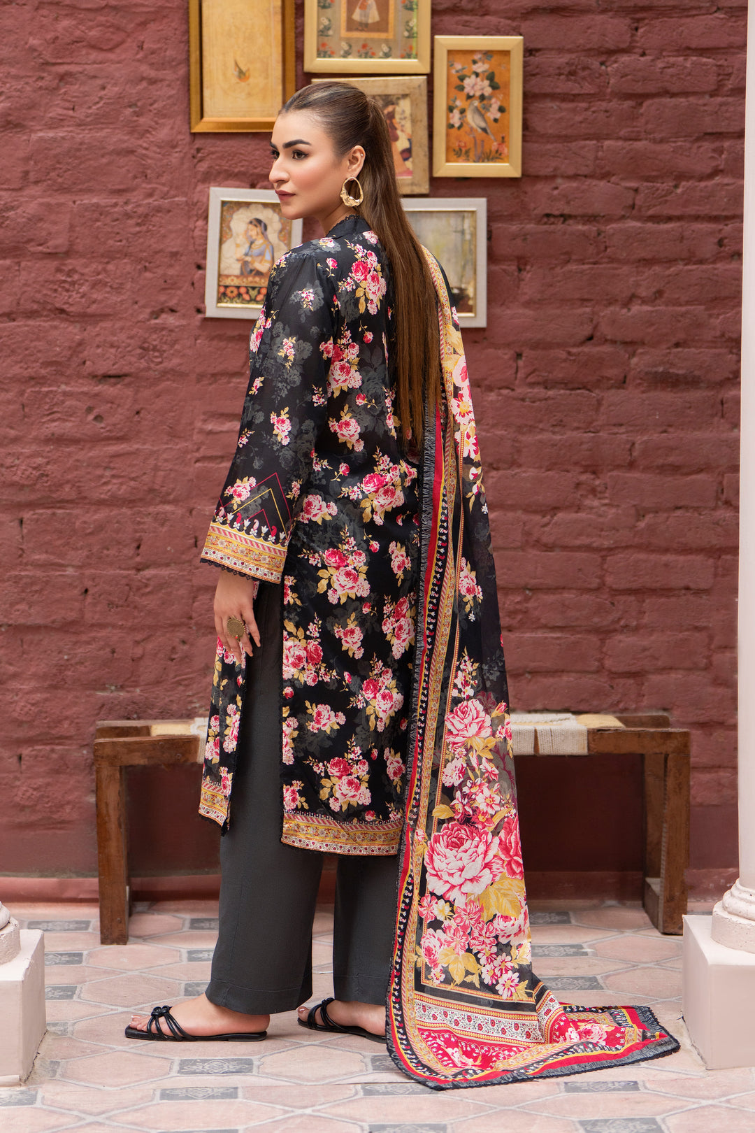 3 Piece Unstitched Black Lawn - SU25V22-S7 - JAQUARD CLOTHING