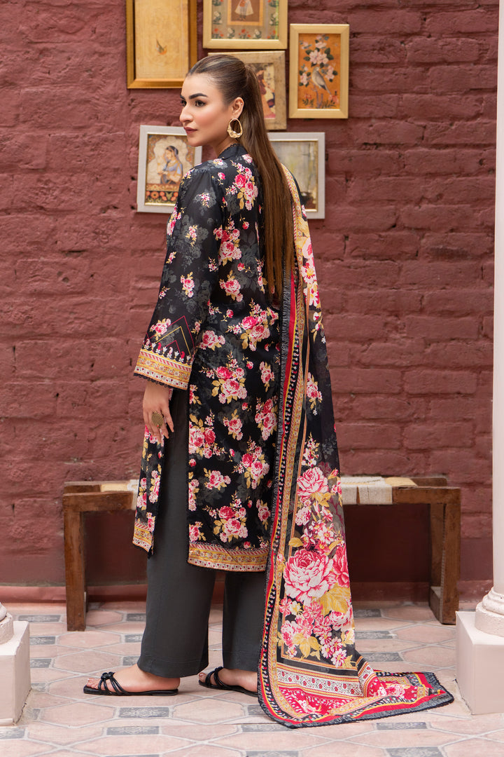 3 Piece Unstitched Black Lawn - SU25V22-S7 - JAQUARD CLOTHING