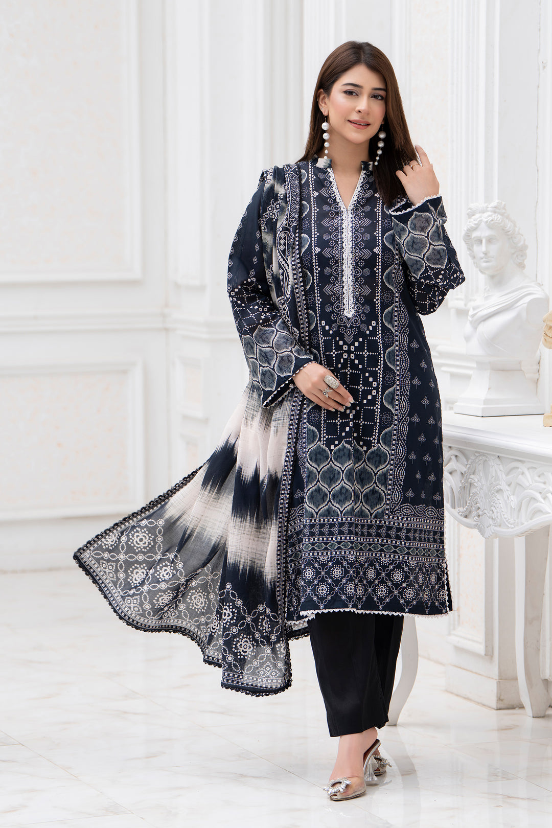 3 Piece Unstitched Black Lawn - SU25V27-S7 - JACQUARD CLOTHING