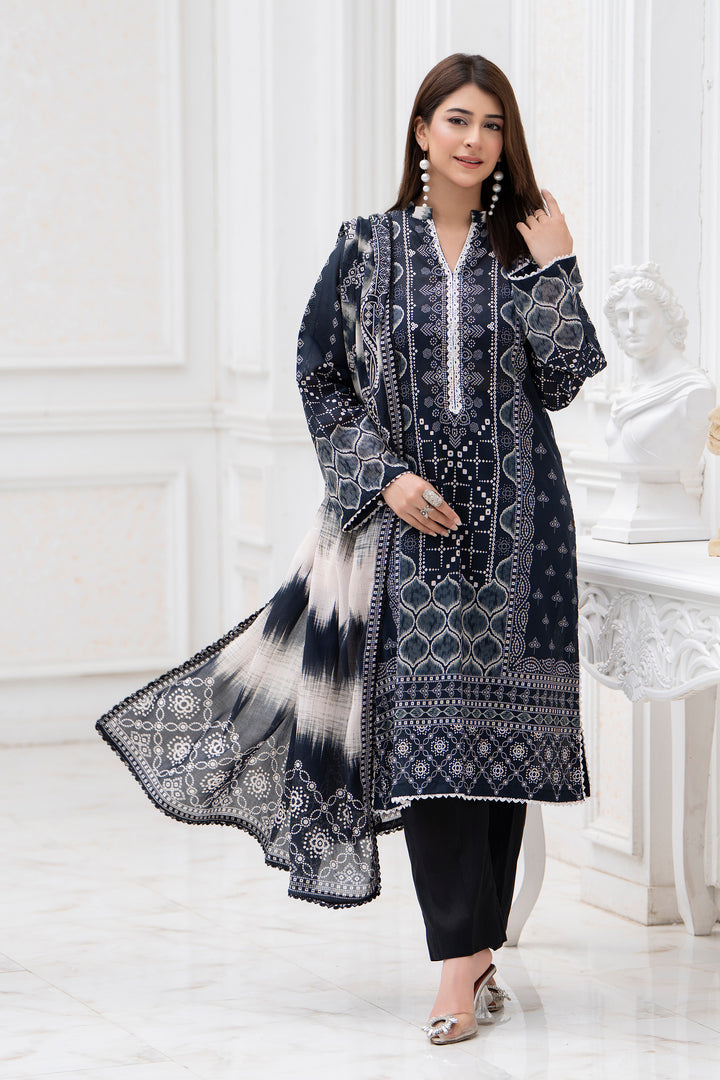 3 Piece Unstitched Black Lawn - SU25V27-S7 - JACQUARD CLOTHING