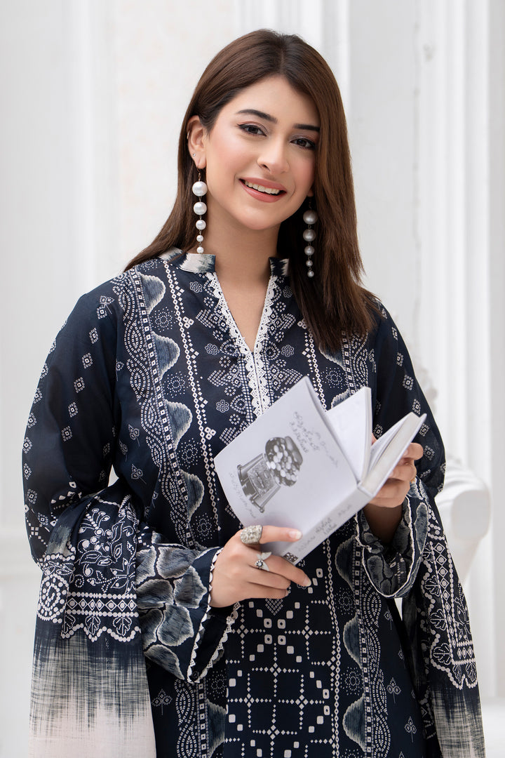 3 Piece Unstitched Black Lawn - SU25V27-S7 - JACQUARD CLOTHING
