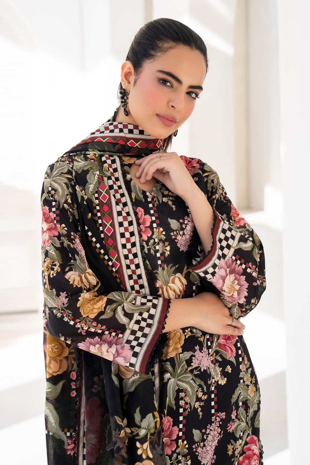 3 Piece Unstitched Black Premium Lawn - SU25V10-S10 - JACQUARD CLOTHING