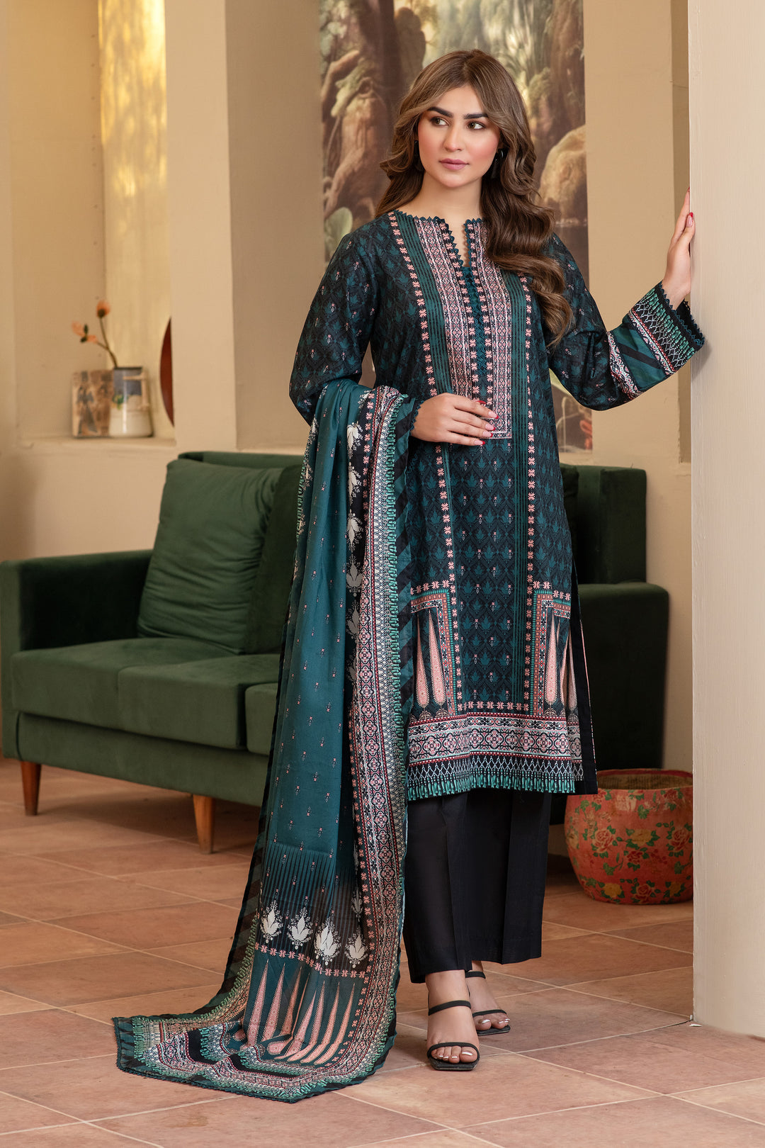 3 Piece Unstitched Black Premium Lawn - SU25V13-S10 - JACQUARD CLOTHING