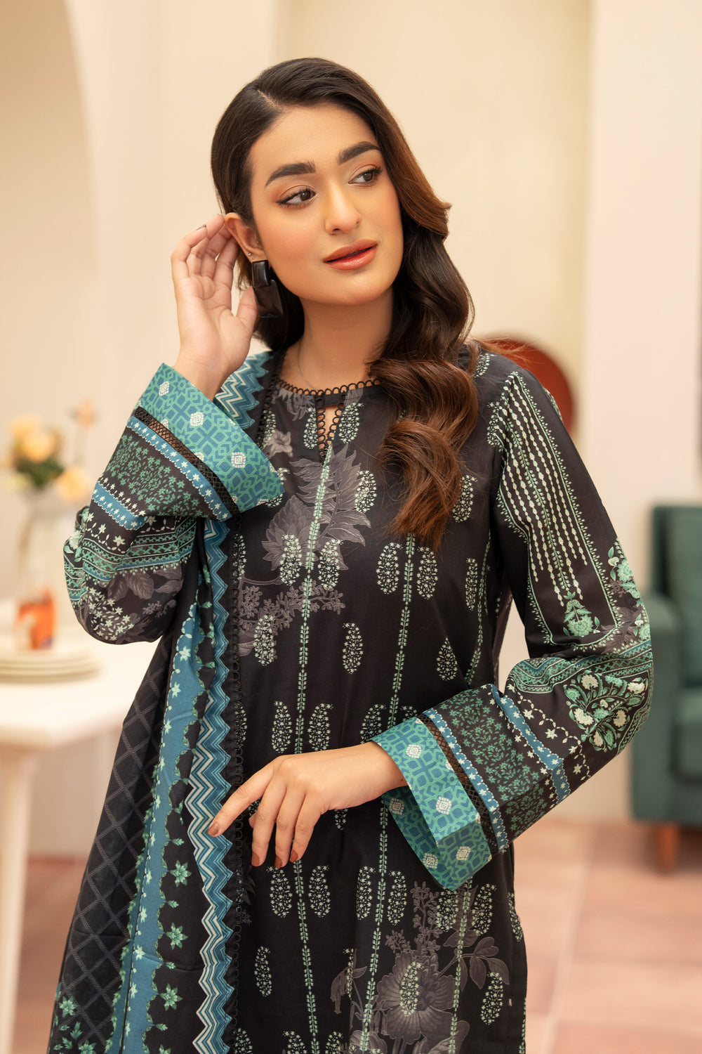 3 Piece Unstitched Black Premium Lawn - SU25V14-S3 - JACQUARD CLOTHING