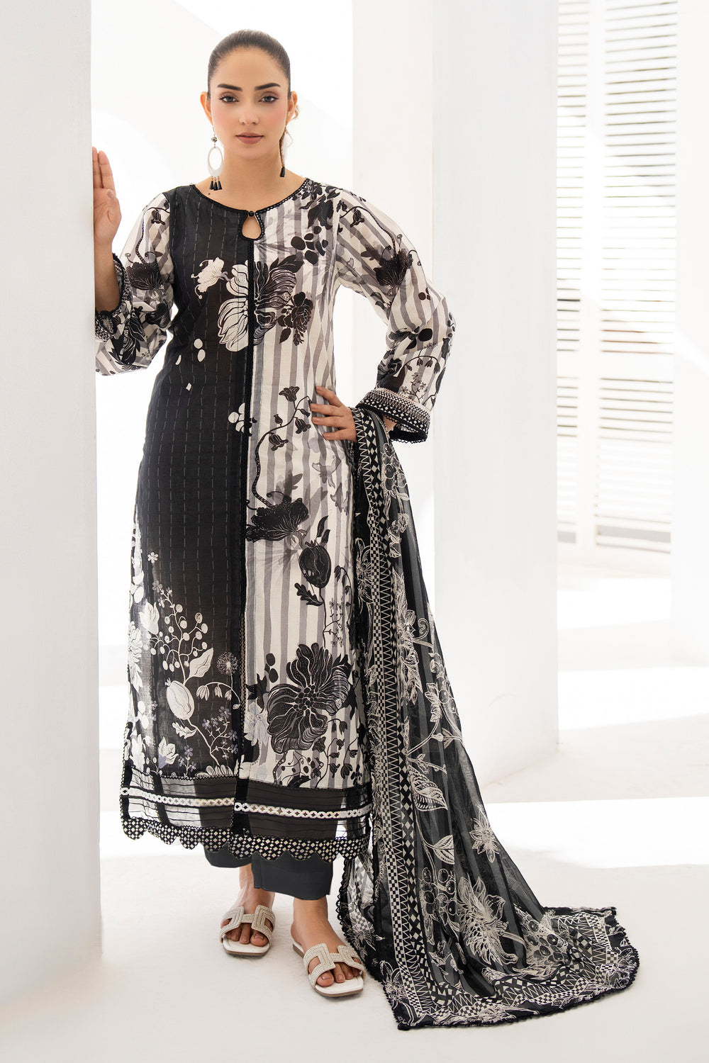 3 Piece Unstitched Black Premium Lawn - SU25V10-S6 - JACQUARD CLOTHING