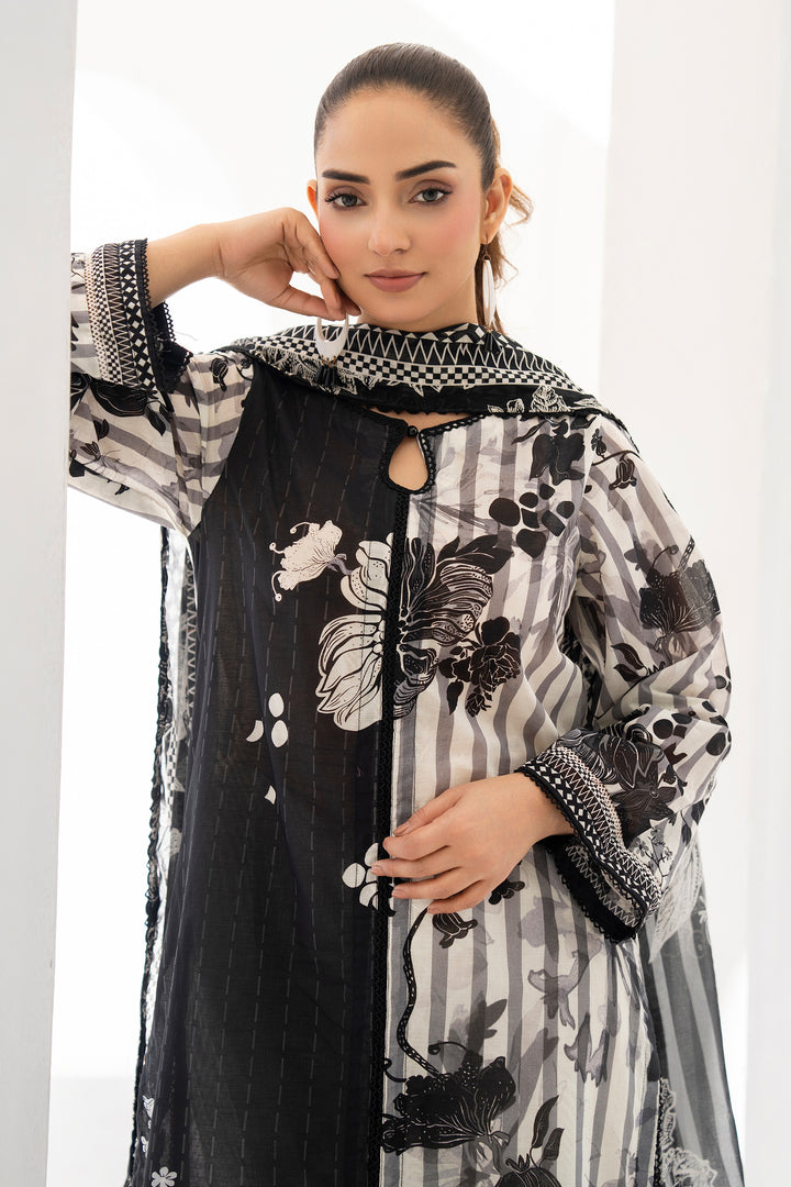 3 Piece Unstitched Black Premium Lawn - SU25V10-S6 - JACQUARD CLOTHING

