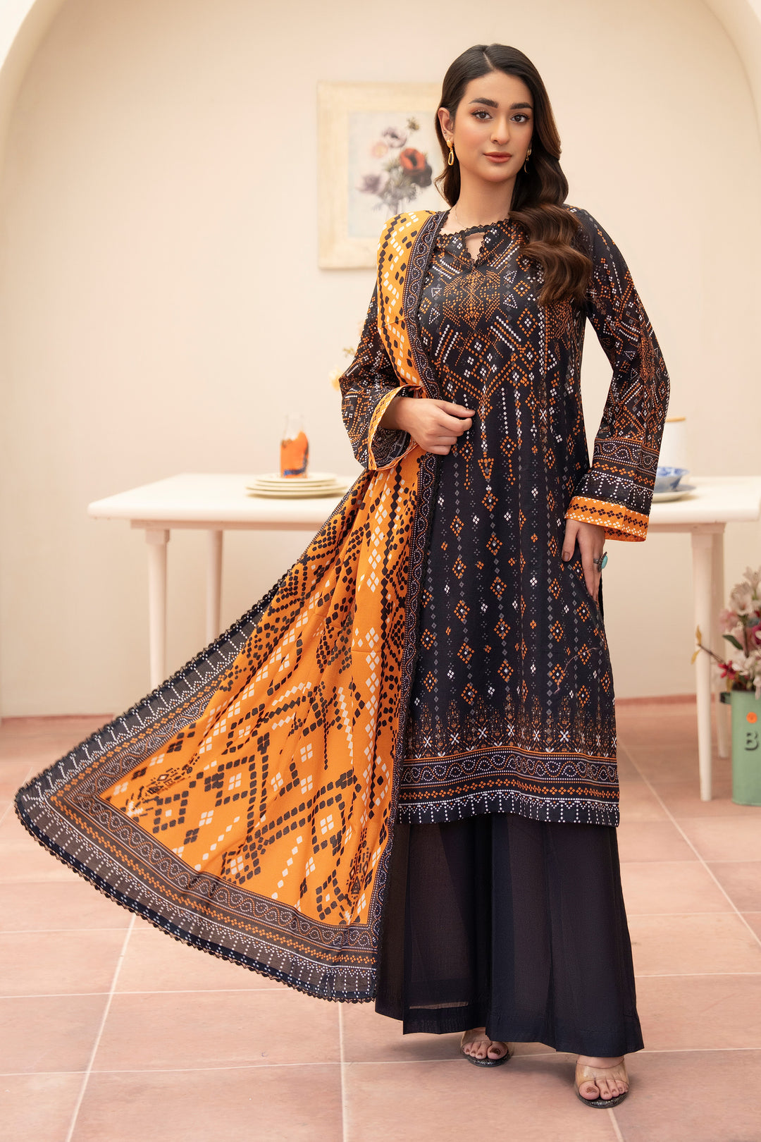 3 Piece Unstitched Black Premium Lawn - SU25V11-S3 - JACQUARD CLOTHING