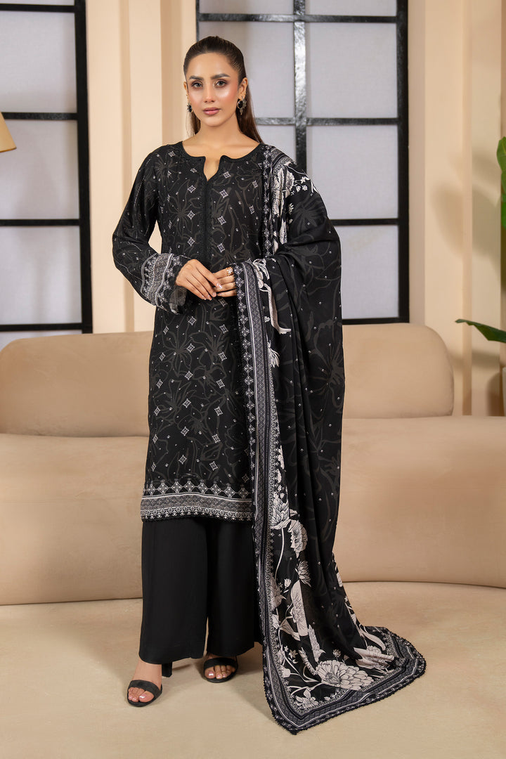 3 Piece Unstitched Black Premium Linen - W25CF1V3-S8 - JACQUARD CLOTHING