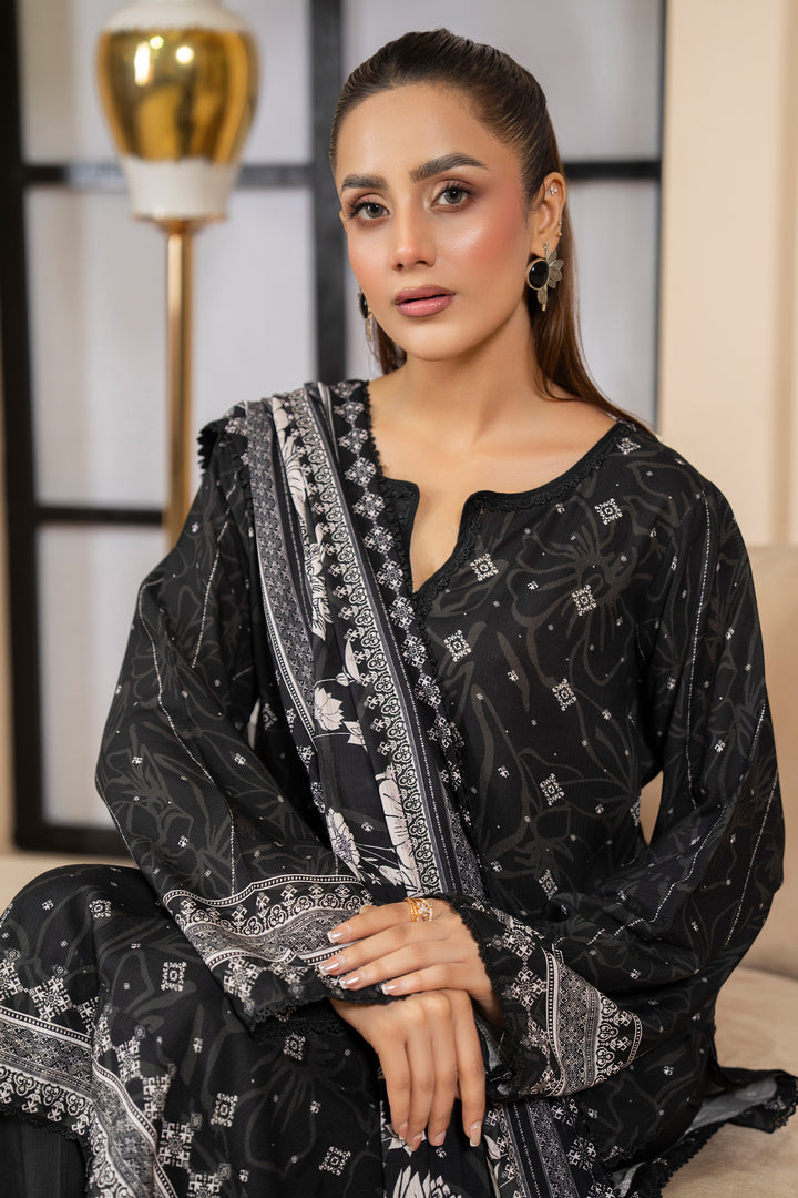 3 Piece Unstitched Black Premium Linen - W25CF1V3-S8 - JACQUARD CLOTHING