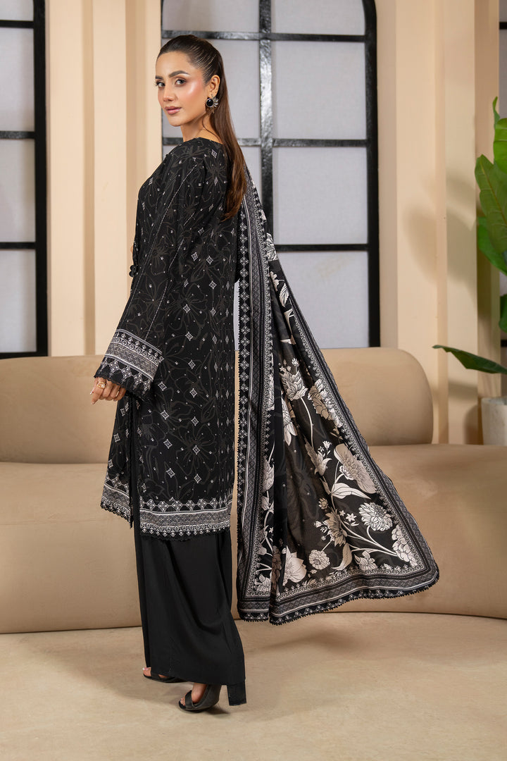 3 Piece Unstitched Black Premium Linen - W25CF1V3-S8 - JACQUARD CLOTHING