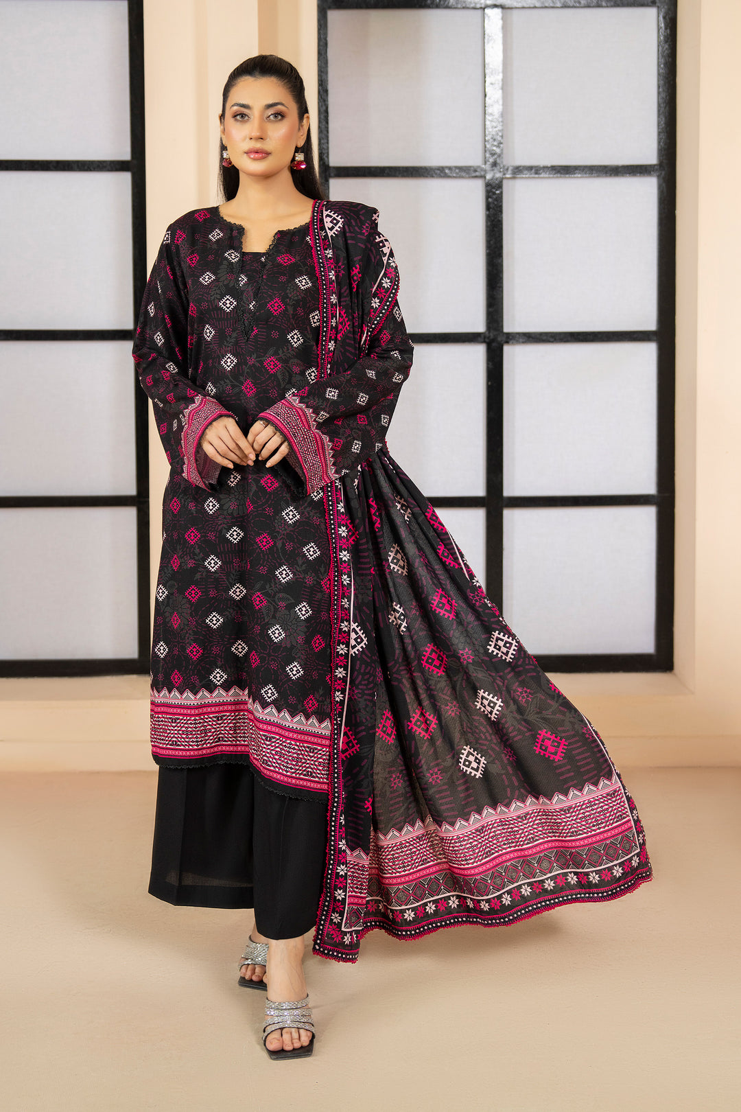 3 Piece Unstitched Black Premium Linen - W25CF1V3-S7 - JACQUARD CLOTHING