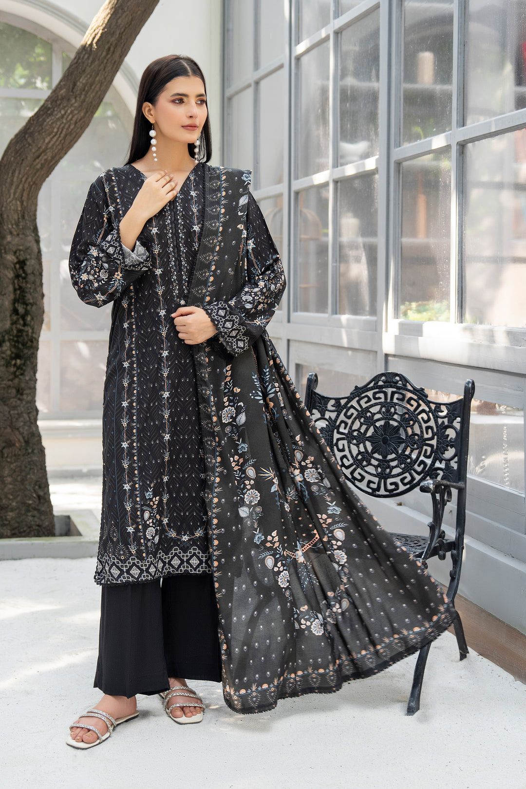 3 Piece Unstitched Black Premium Linen - W25CF1V4-S7 - JACQUARD CLOTHING