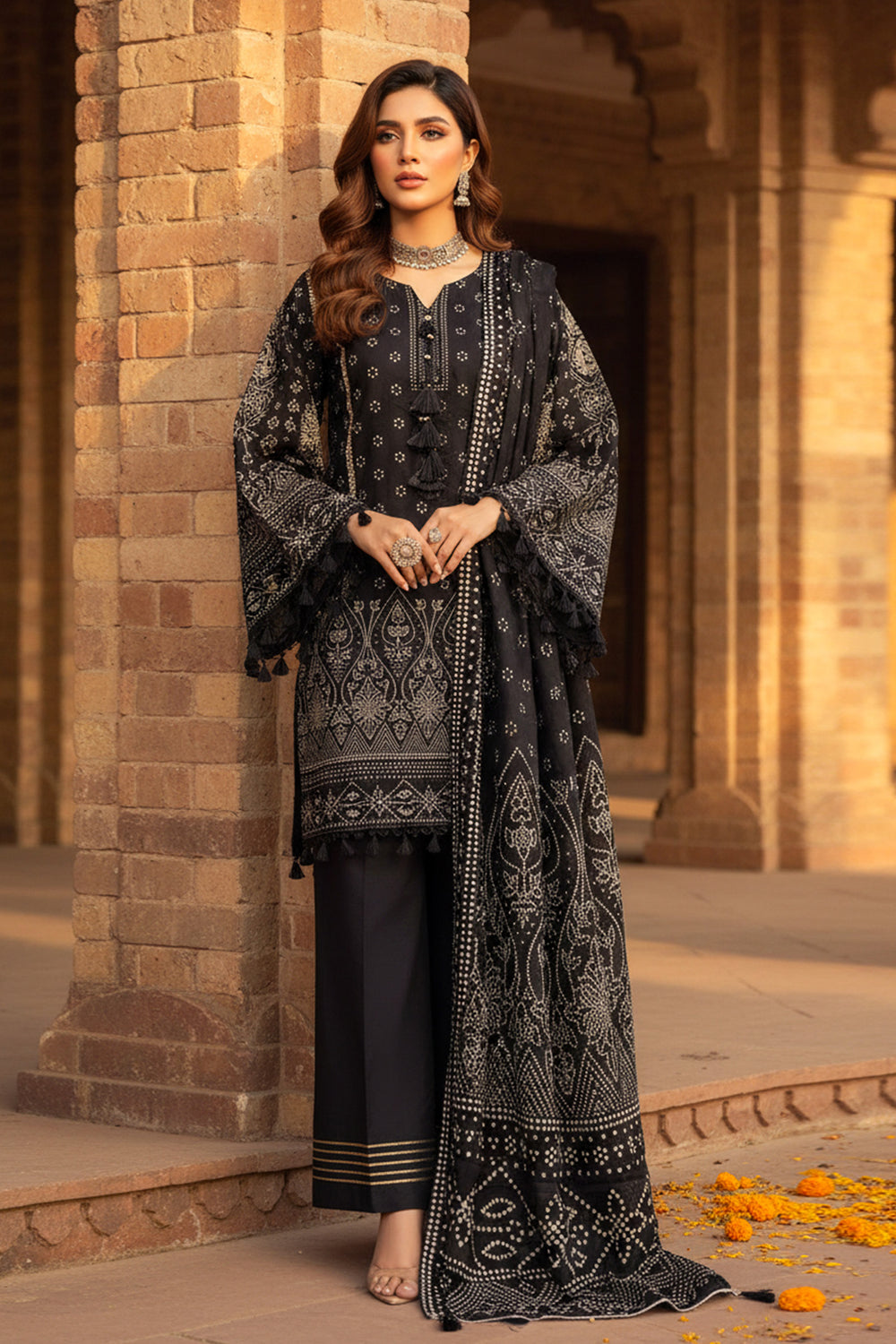3 Piece Unstitched Black Premium Printed Lawn
