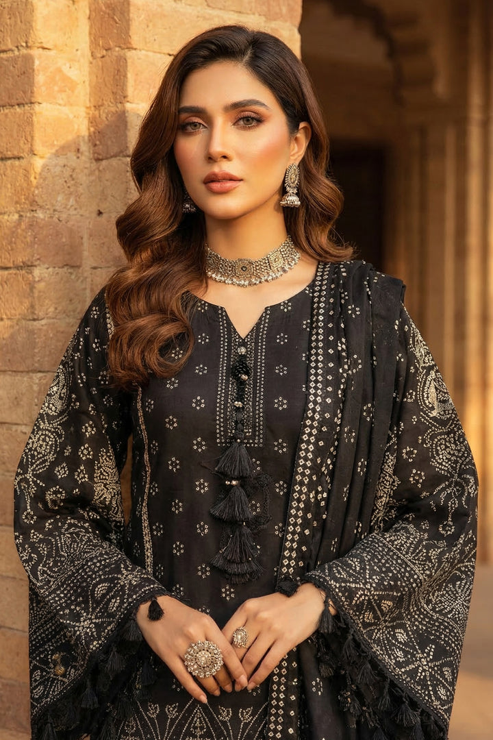 3 Piece Unstitched Black Premium Printed Lawn