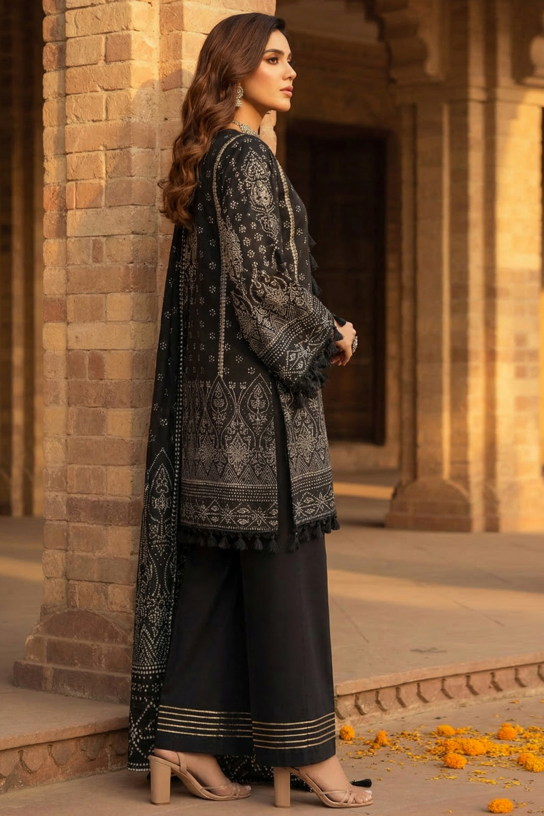 3 Piece Unstitched Black Premium Printed Lawn