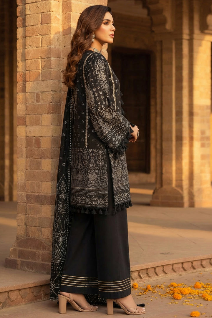 3 Piece Unstitched Black Premium Printed Lawn