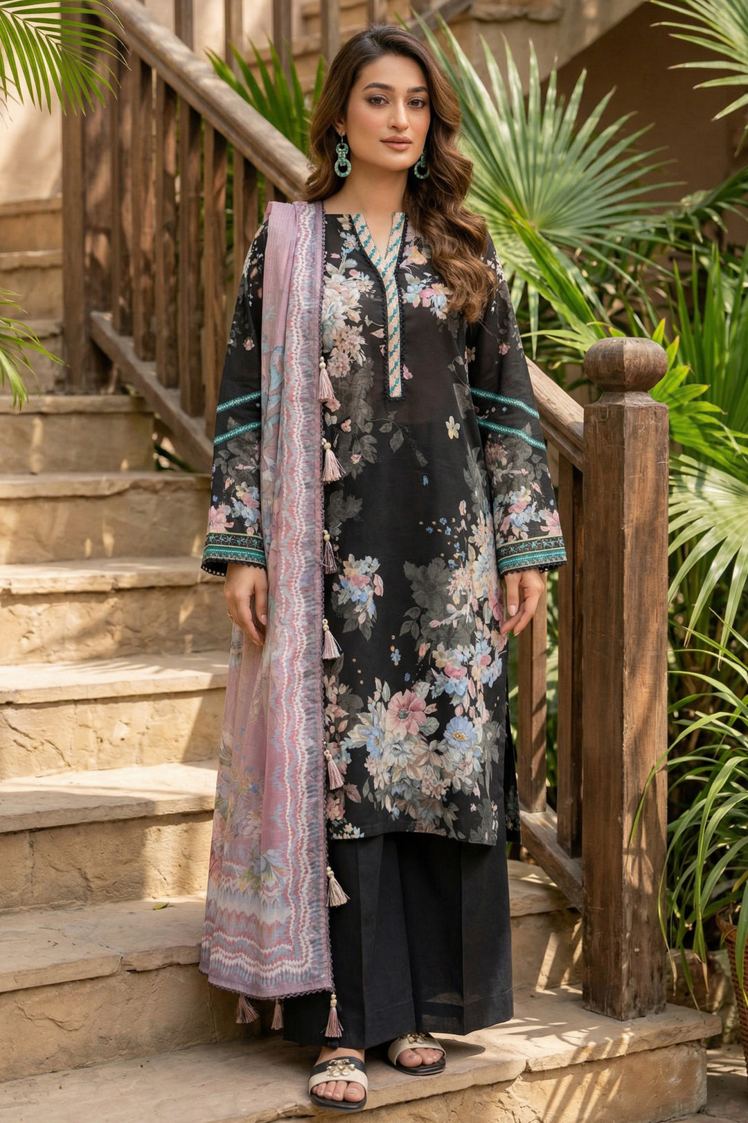 3 Piece Unstitched Black Premium Printed Lawn