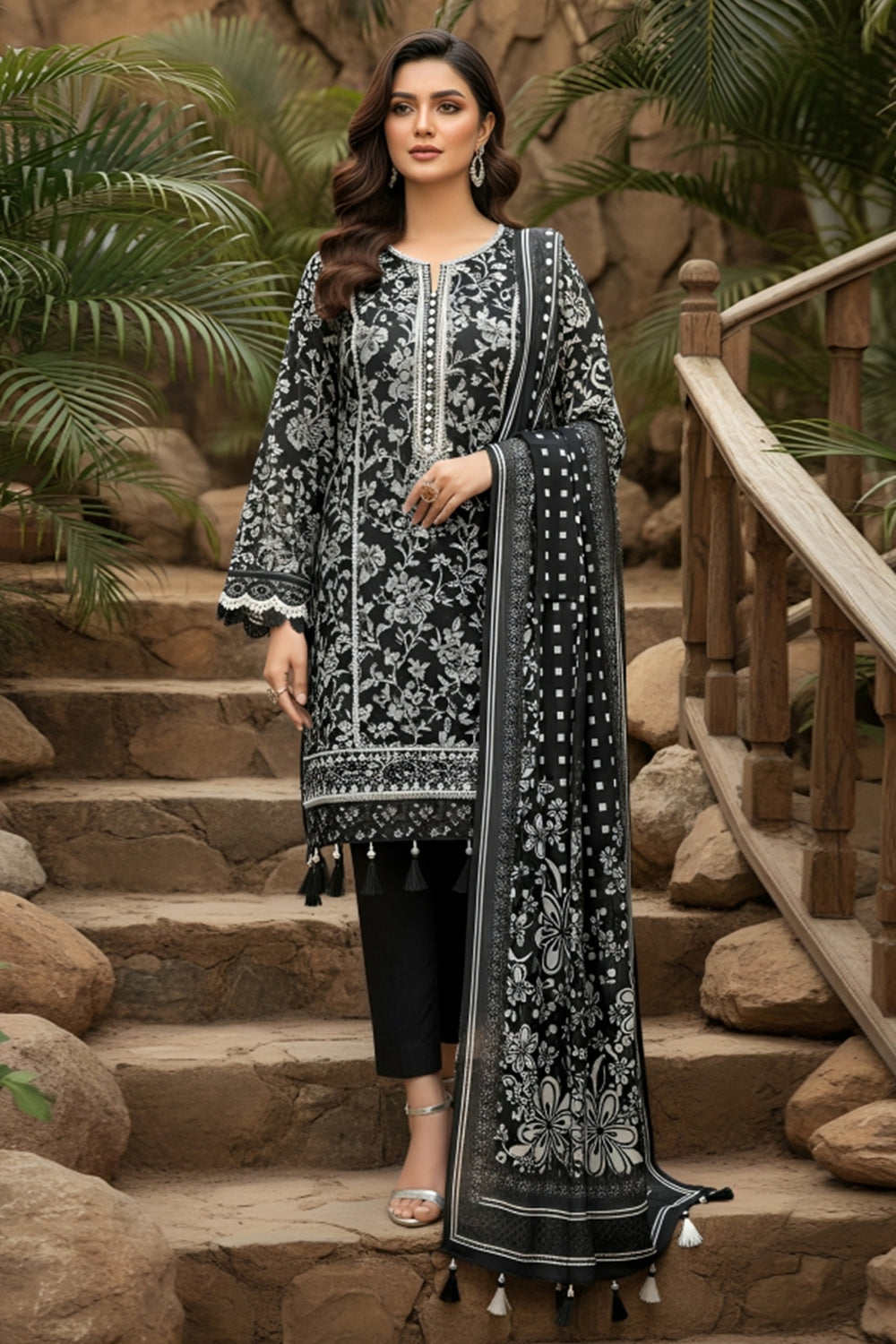 3 Piece Unstitched Black Premium Printed Lawn