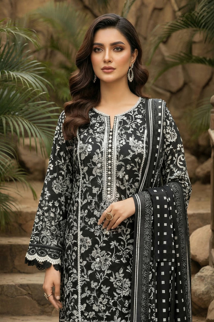 3 Piece Unstitched Black Premium Printed Lawn
