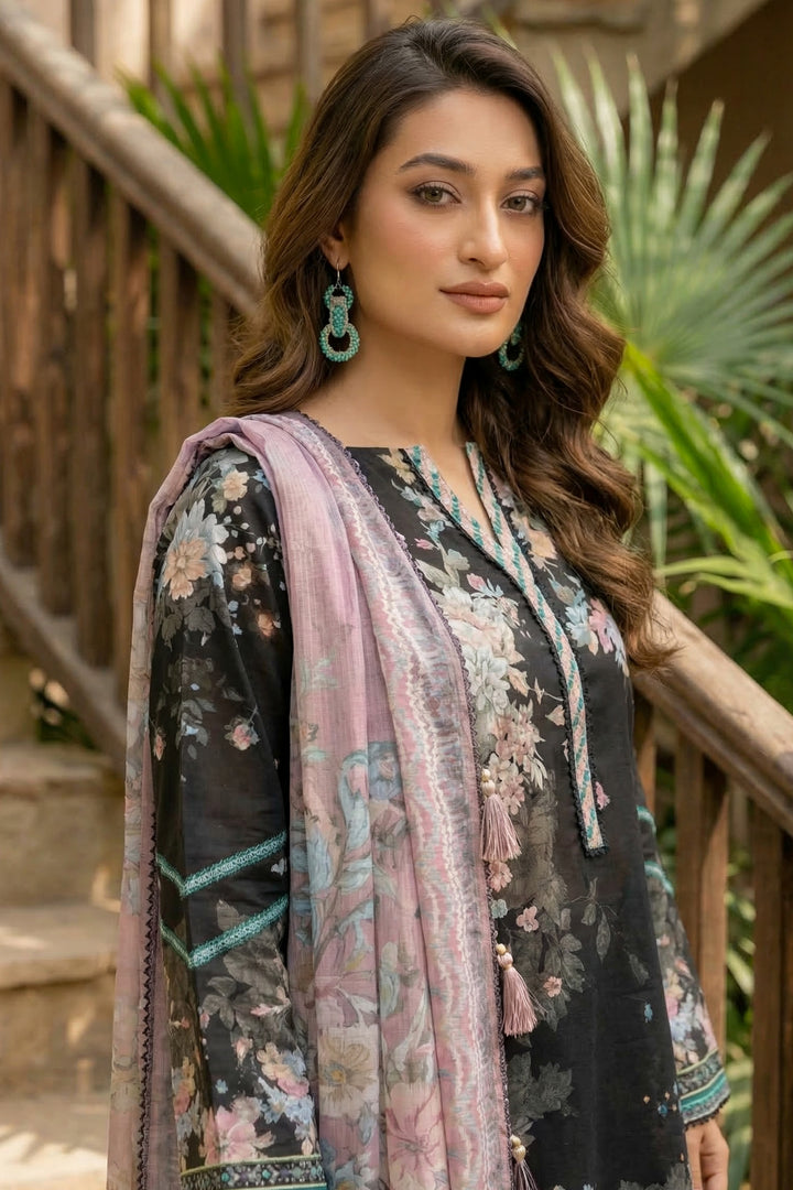 3 Piece Unstitched Black Premium Printed Lawn