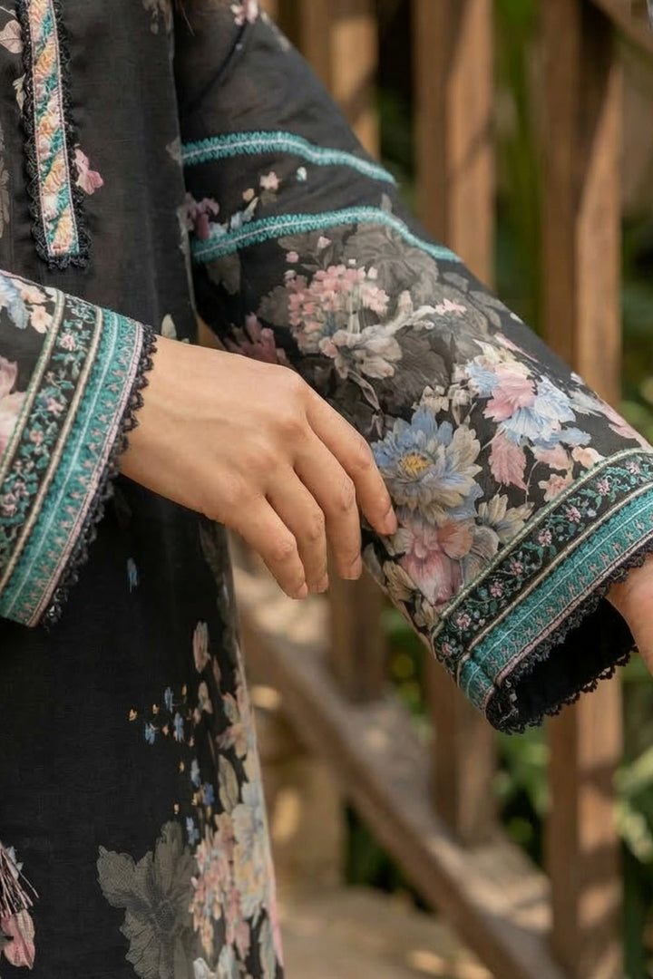 3 Piece Unstitched Black Premium Printed Lawn