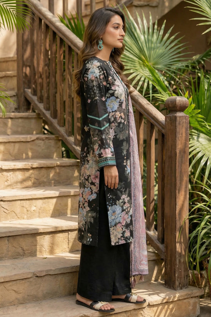 3 Piece Unstitched Black Premium Printed Lawn