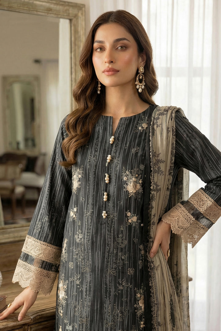 3 Piece Unstitched Black Premium Printed Lawn Suit - Jacquard Soha Afreen Summer 2026 Collection