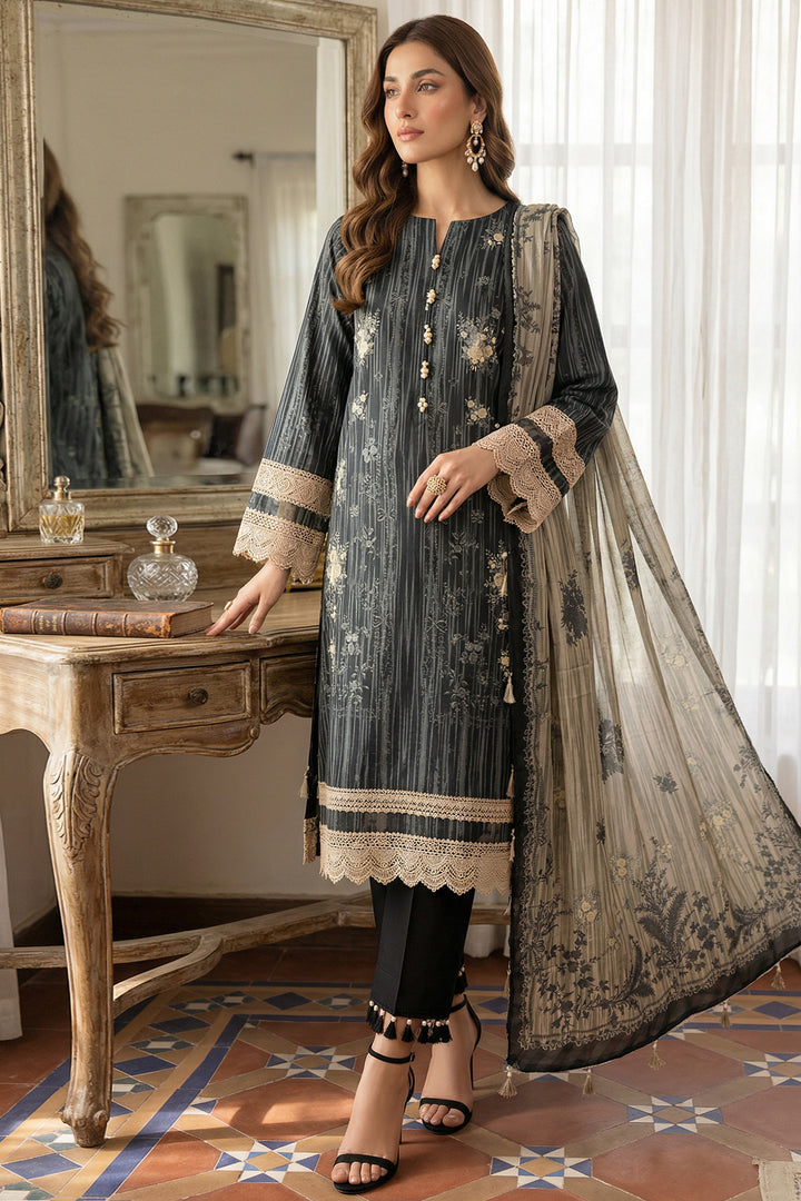 3 Piece Unstitched Black Premium Printed Lawn Suit - Jacquard Soha Afreen Summer 2026 Collection