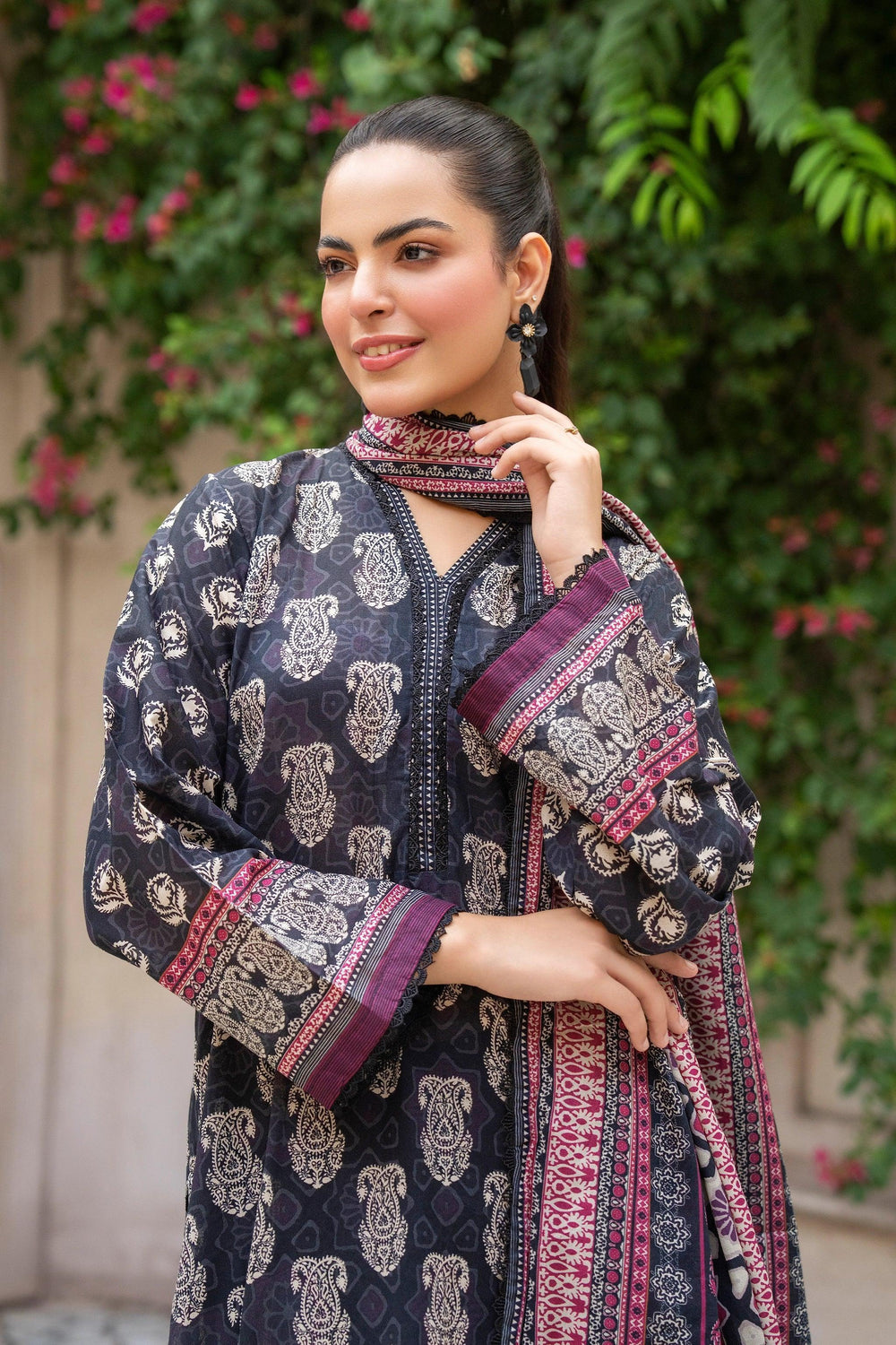 3 Piece Unstitched Black Premium Printed Lawn Suit - Jacquard Summer 2026