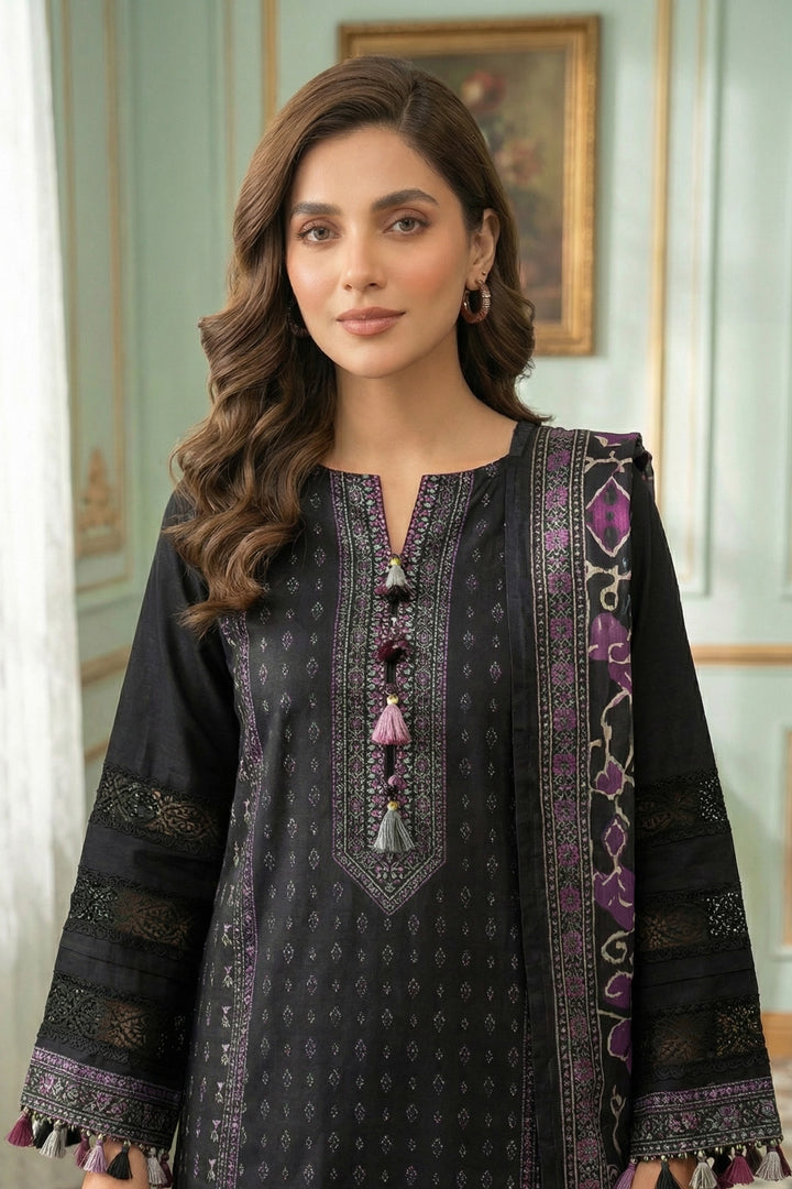 3 Piece Unstitched Black Premium Printed Lawn Suit - Jacquard Virsa By Zainab Summer 2026 Collection