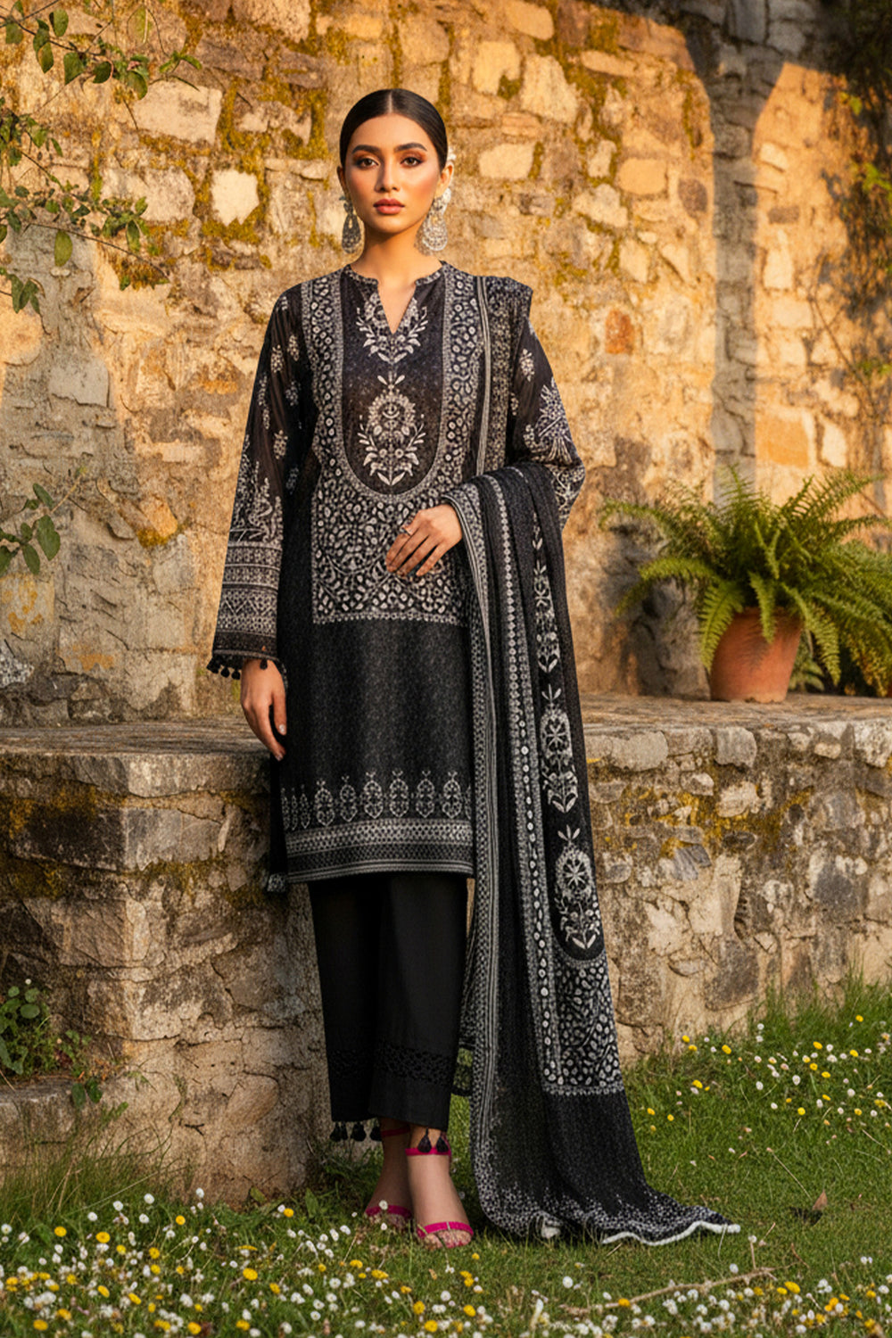 3 Piece Unstitched Black Premium Printed Lawn Suit By Jacquard Clothing Summer 2026 Collection