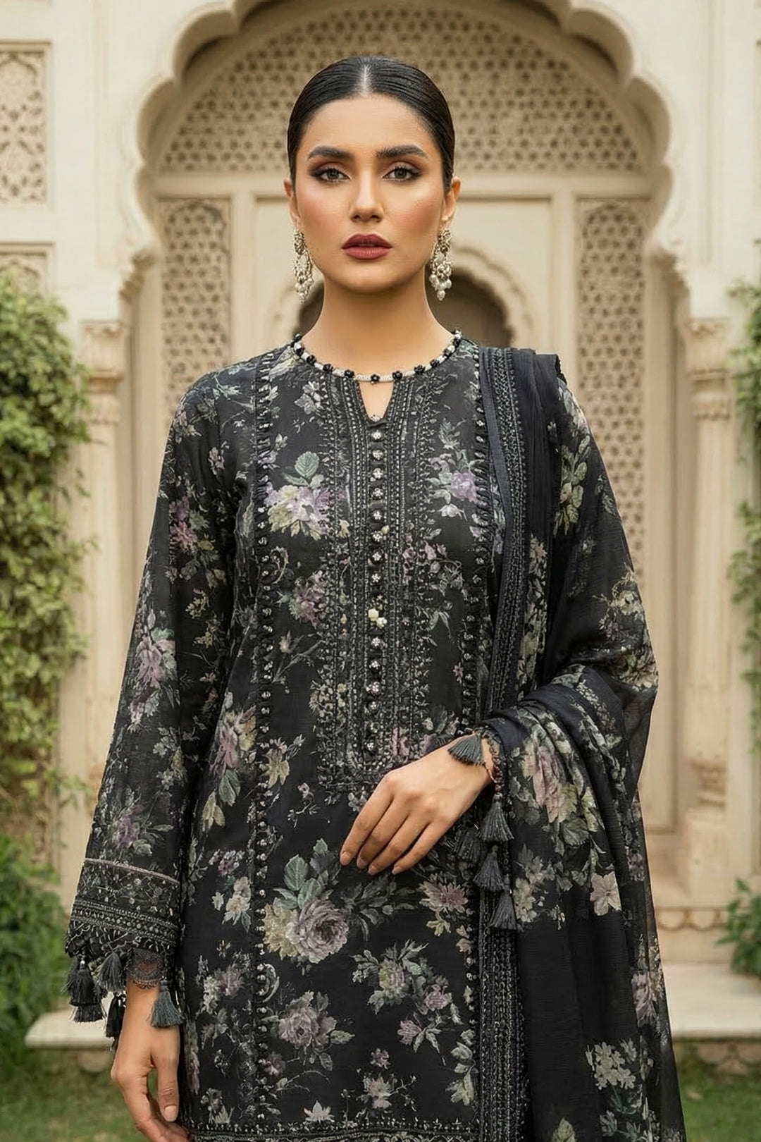 3 Piece Unstitched Black Premium Printed Lawn Suit By Jacquard Clothing Summer 2026 Collection