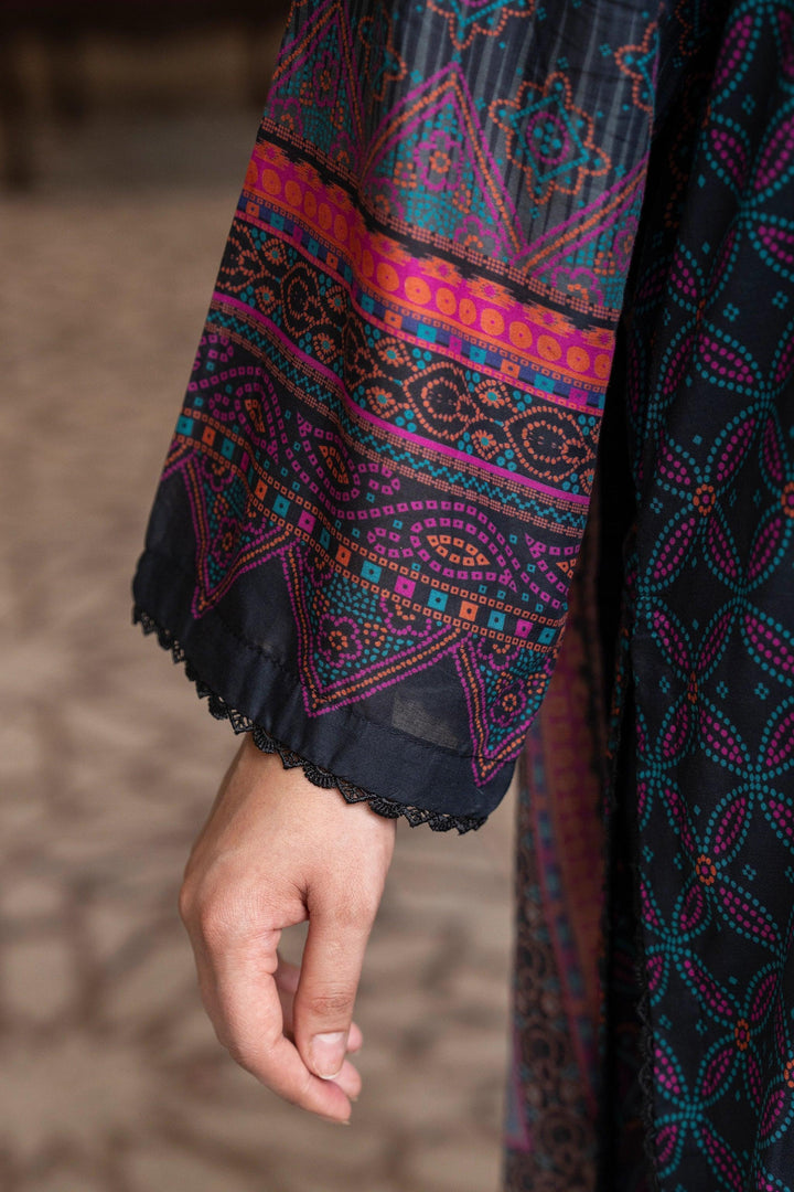 3 Piece Unstitched Black Premium Printed Lawn - Jacquard Clothing