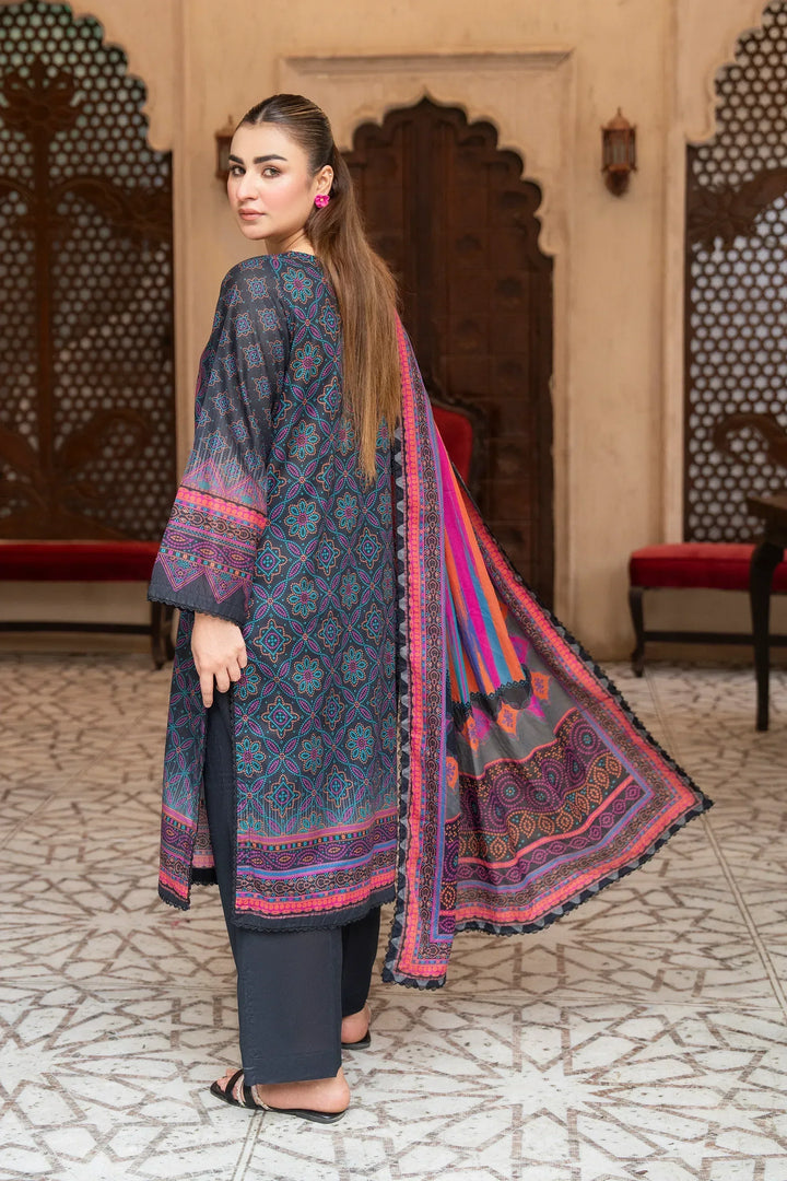 3 Piece Unstitched Black Premium Printed Lawn - Jacquard Clothing
