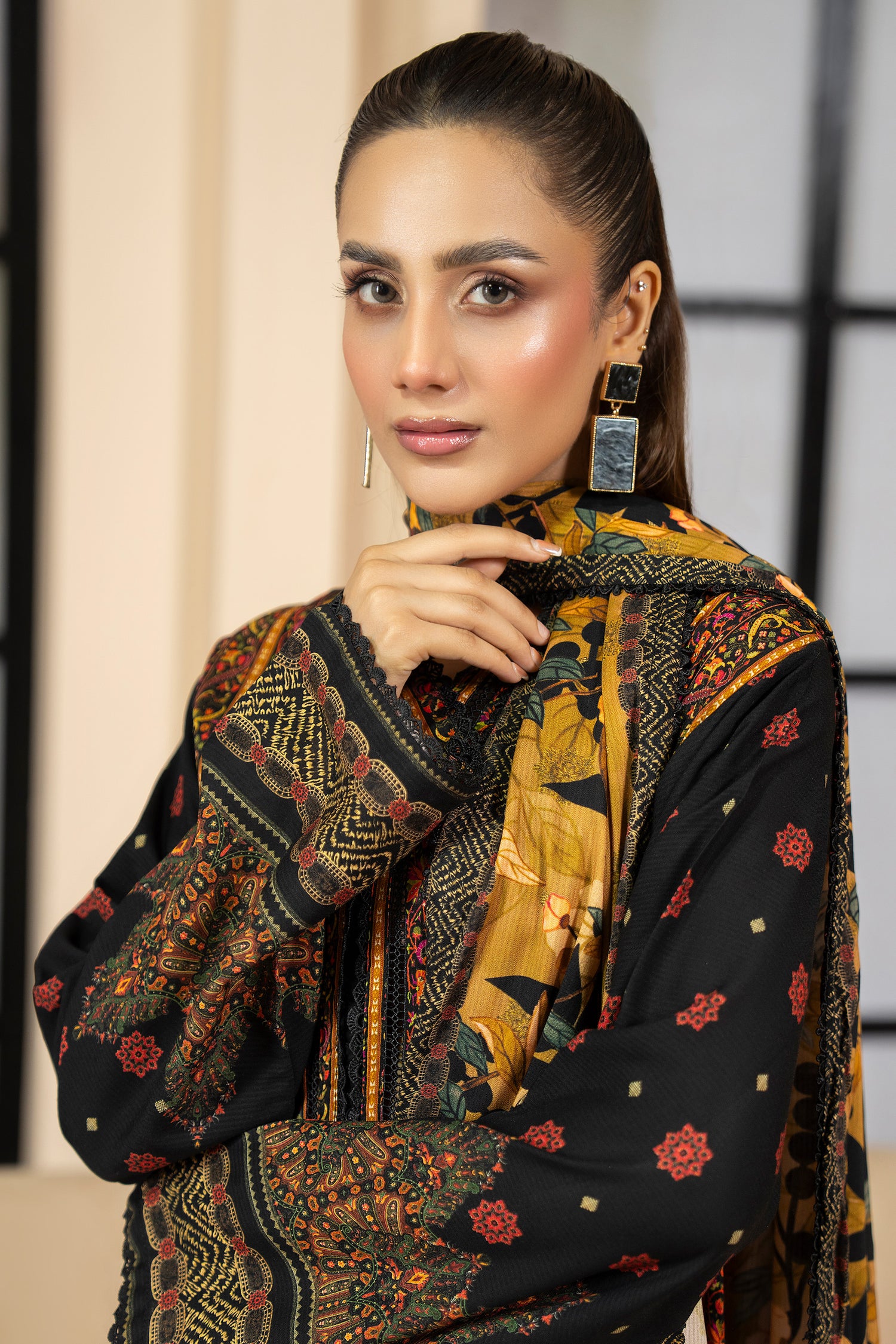 3 Piece Unstitched Black Printed Linen - W25CF1V1-S8 - JACQUARD CLOTHING