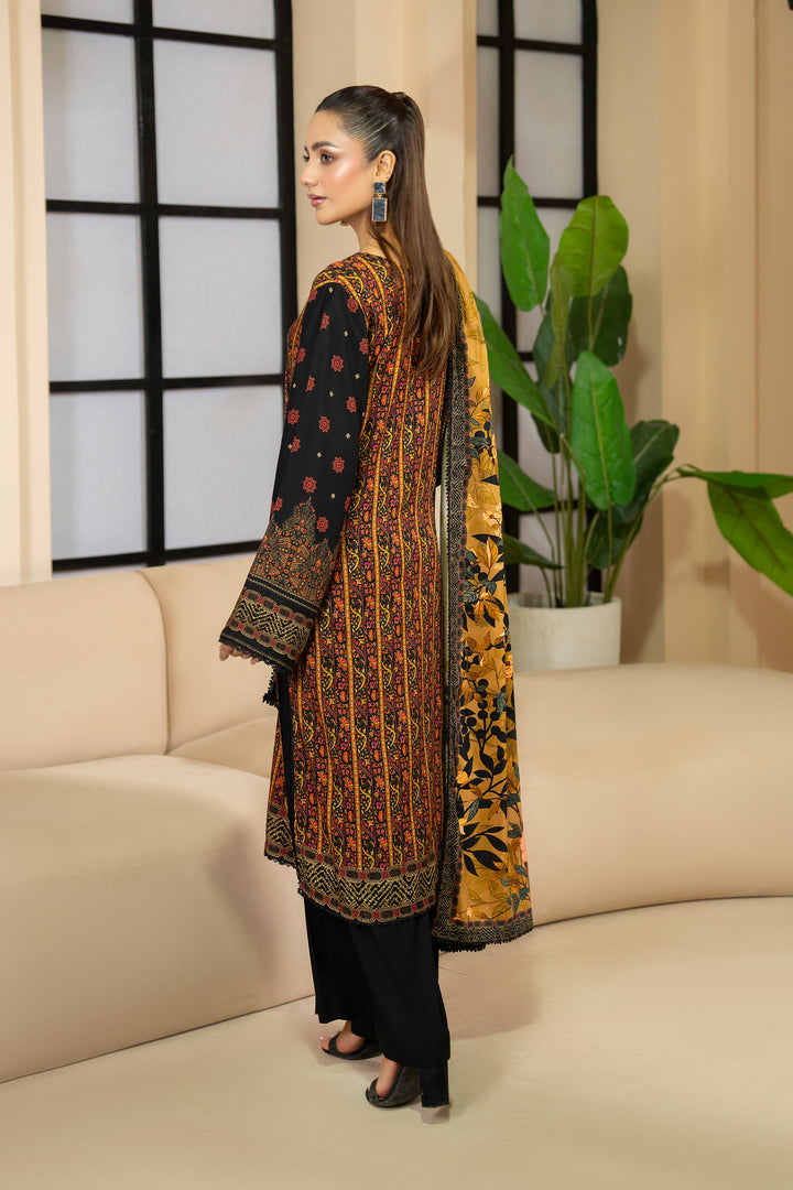 3 Piece Unstitched Black Printed Linen - W25CF1V1-S8 - JACQUARD CLOTHING