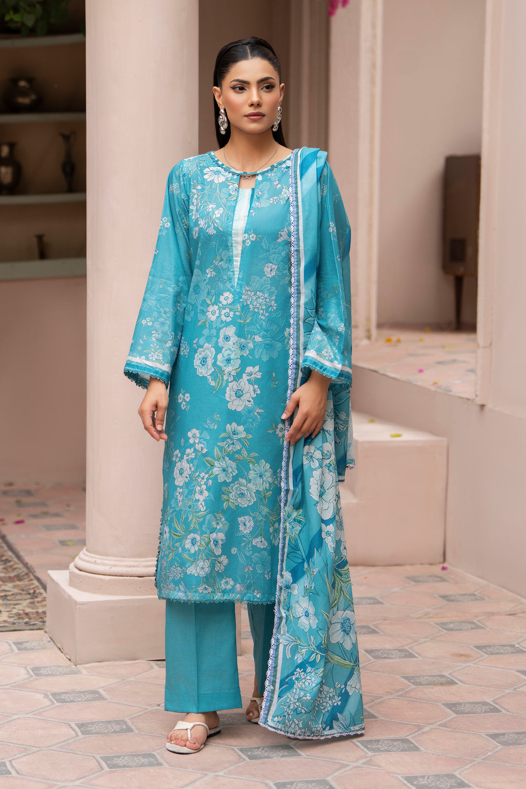 3 Piece Unstitched Blue Lawn - SU25V21-S2 - JAQUARD CLOTHING