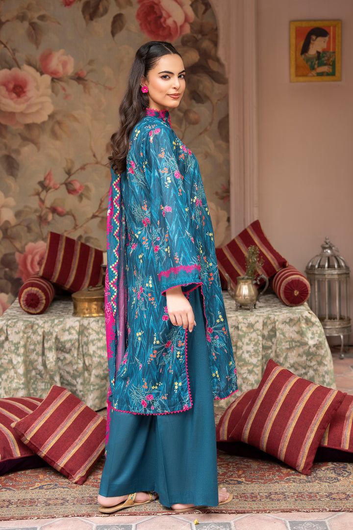 3 Piece Unstitched Blue Lawn - SU25V26-S4 - JACQUARD CLOTHING