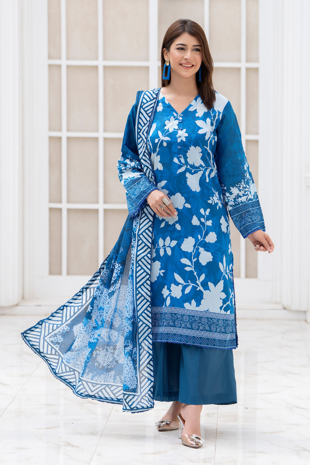 3 Piece Unstitched Blue Lawn - SU25V27-S9 - JACQUARD CLOTHING